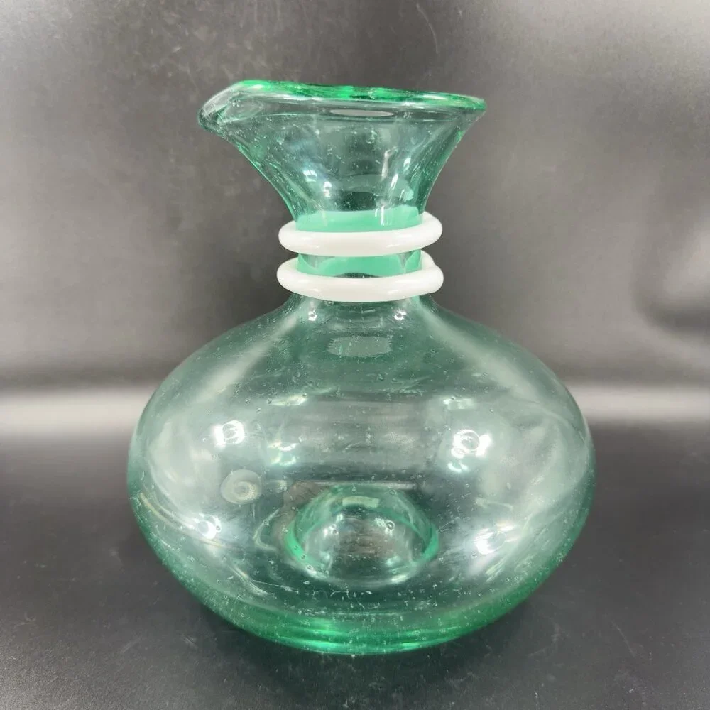 Paola Navone Riviera Crate And Barrel Glass Vase Carafe Decanter Green Signed